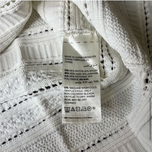 White House Black Market White Eyelet 3/4 Length Sleeves Pullover Top M - Picture 7 of 9